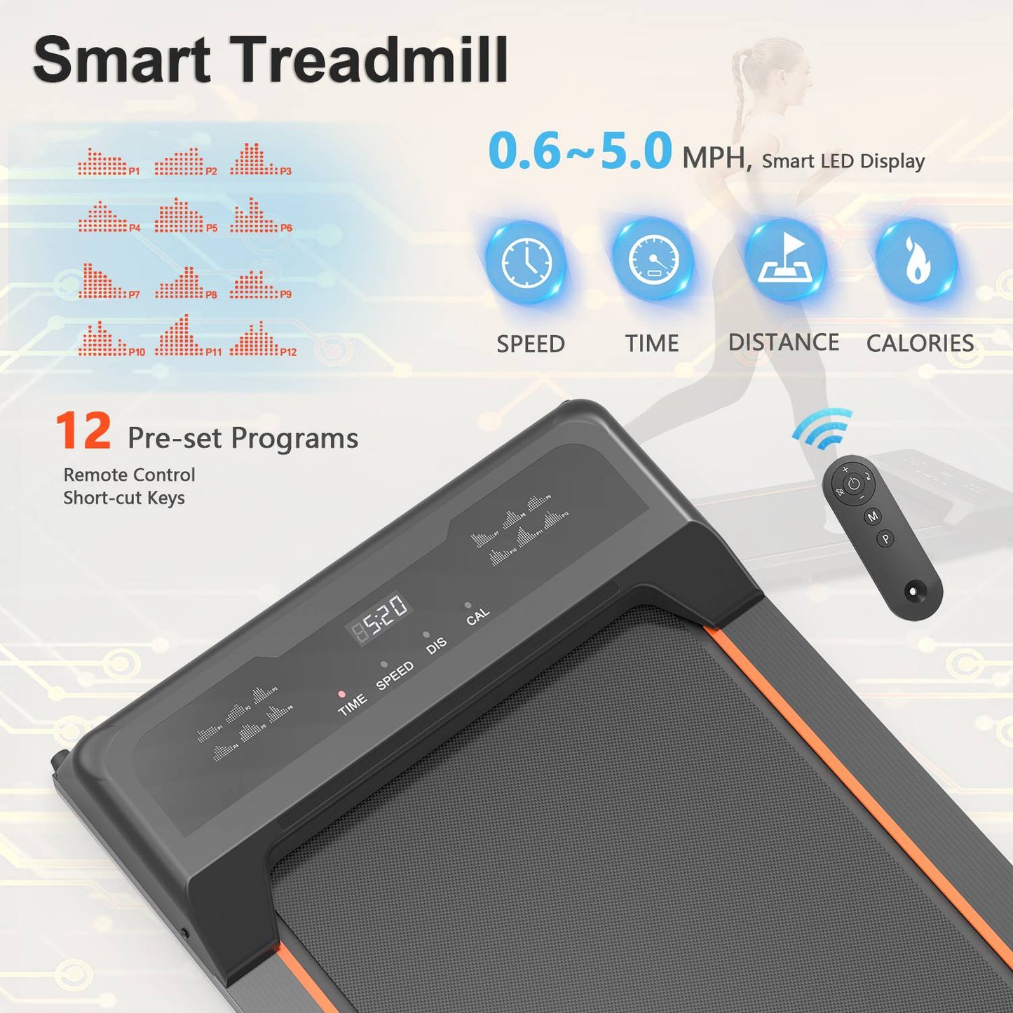 TreadPro Walking Pad Under Desk Treadmill LED Display And Remote Control Portable Treadmill